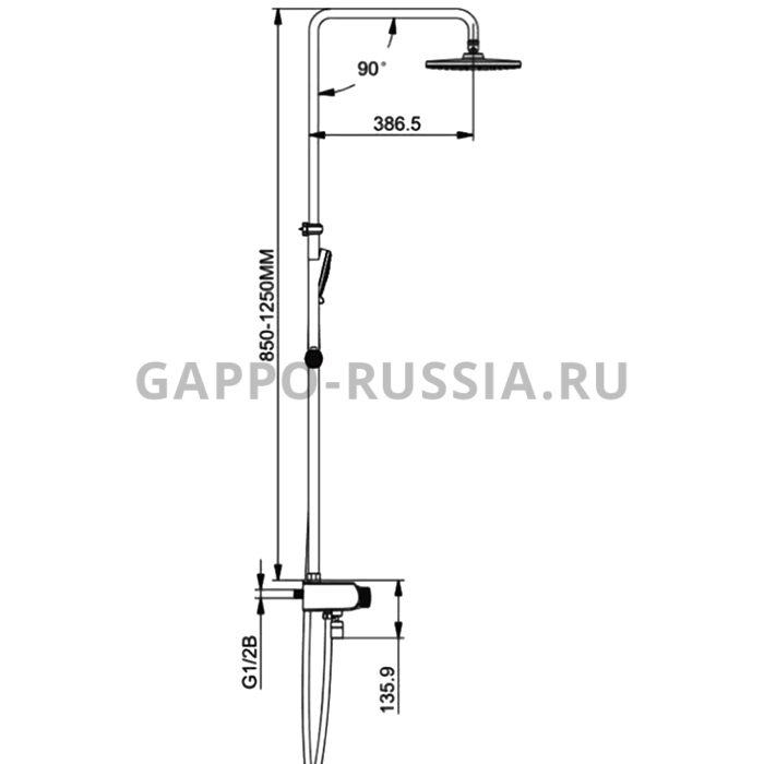 Душевая стойка со смесителем gappo g2495 5 размеры