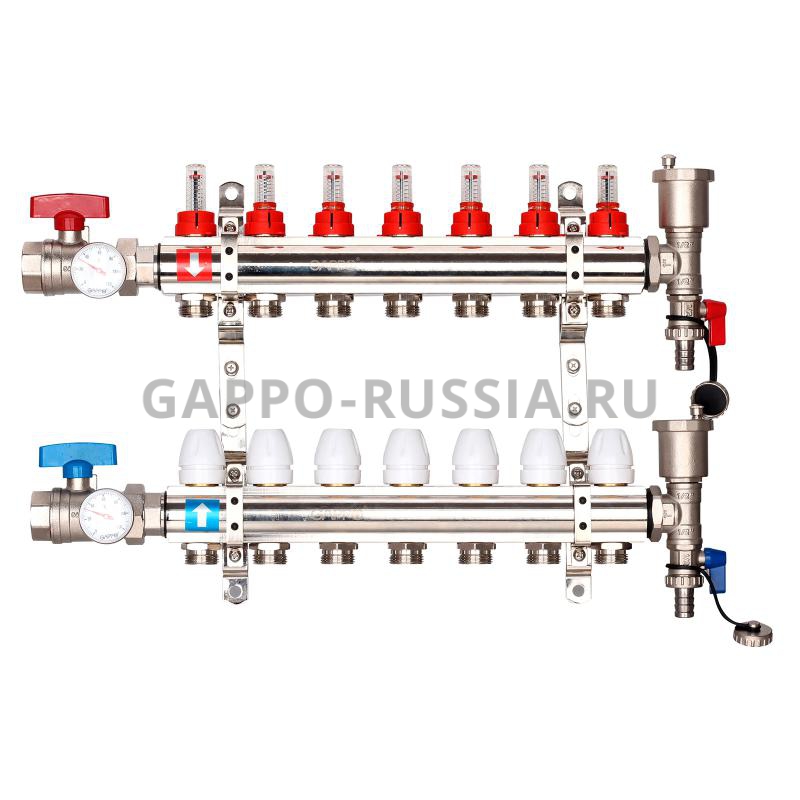 Коллектор регулируемый с расходомерами Gappo G421.7 7-вых. x1