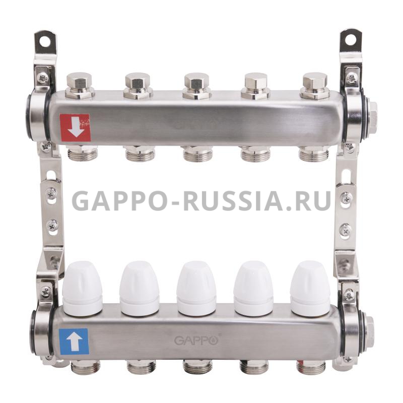 Коллектор регулируемый с запорными клапанами Gappo G428.5 5-вых.x1"x3/4"
