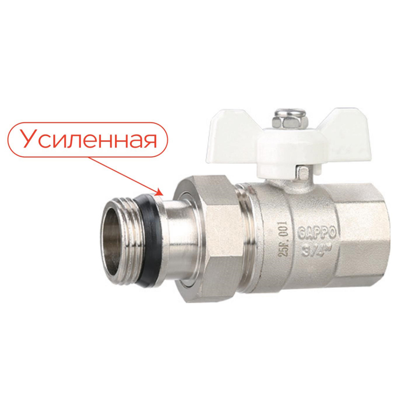 Кран-бабочка шаровой прямой EPDM со сгоном ВР/НР 1"x1" Gappo G214.06.1 уп. 10 шт.