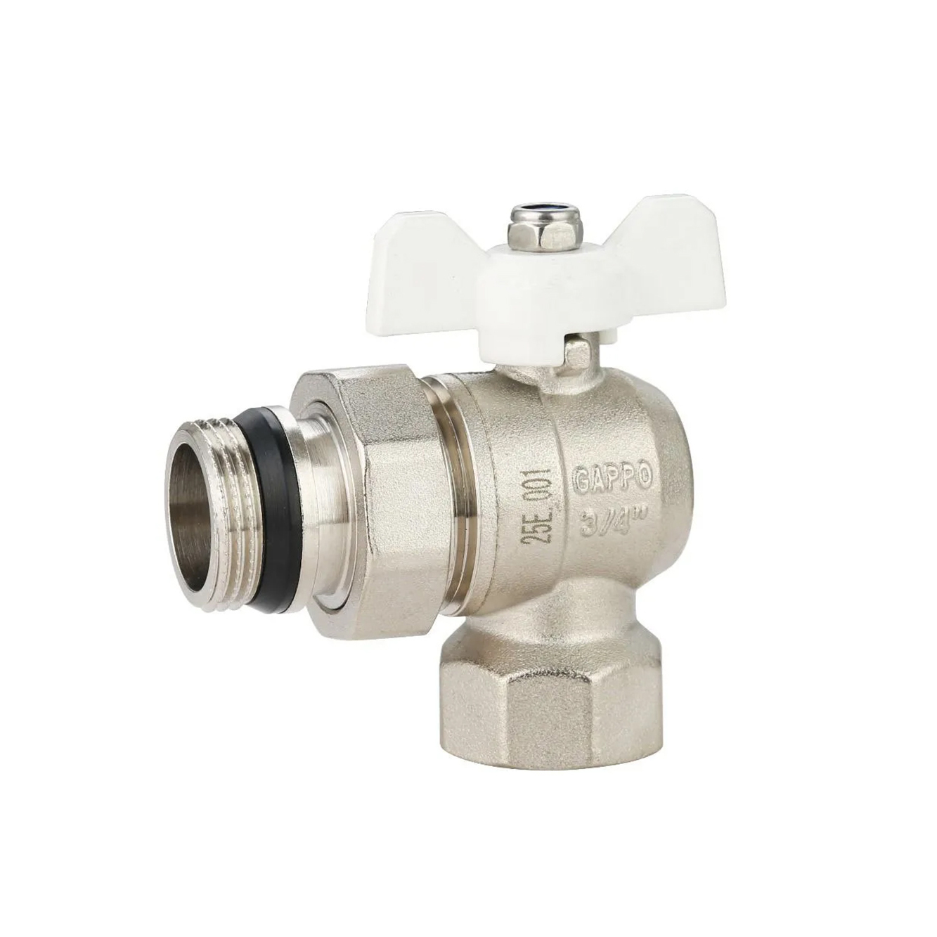 Кран-бабочка шаровой угловой EPDM со сгоном ВР/НР 1"x1" Gappo G215.06.1 уп. 10 шт.