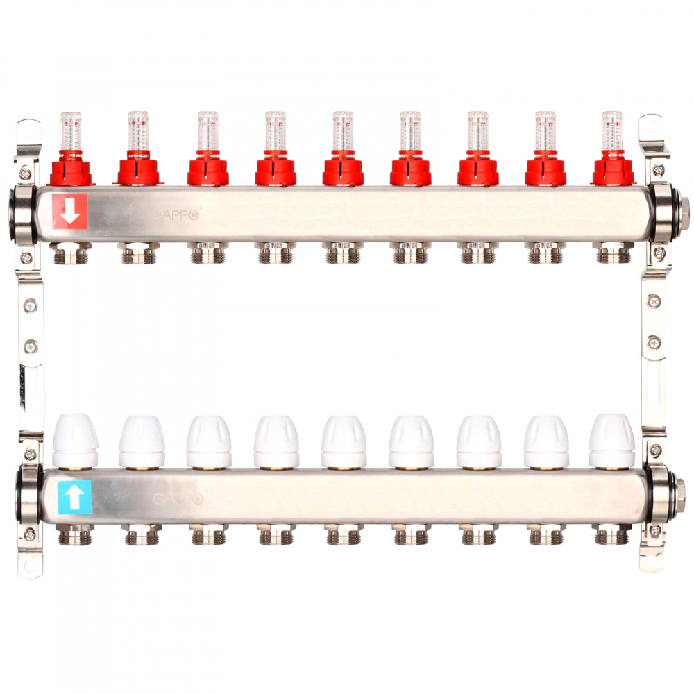 Коллектор регулируемый с расходомерами Gappo G424.9 9-вых. x1"x3/4"